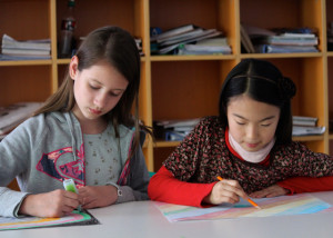 Jessica and Miyuki deep in concentration. 