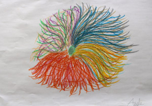 Apple's single flower shows that she is independent. The gold, silver and blue show that she is knowledgeable as she knows much about her country and culture. 